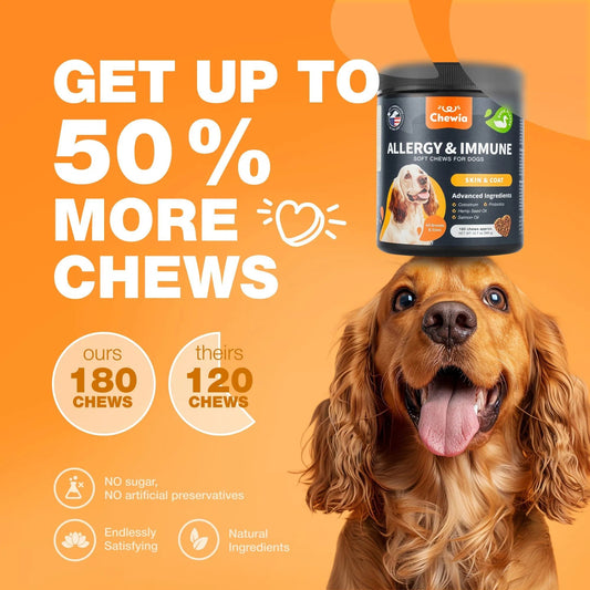 Dog Allergy Relief Chews – Itch & Skin Relief with Salmon Oil, US Formulated Anti-Itch Treats for Seasonal Allergies, Hot Spots & Immune Support