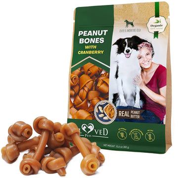 Dog Peanut Butter Bones with Cranberry – Rawhide Free Chew Treats, Natural Organic Snacks, Healthy Collagen, Best Chews for Small & Large Dogs