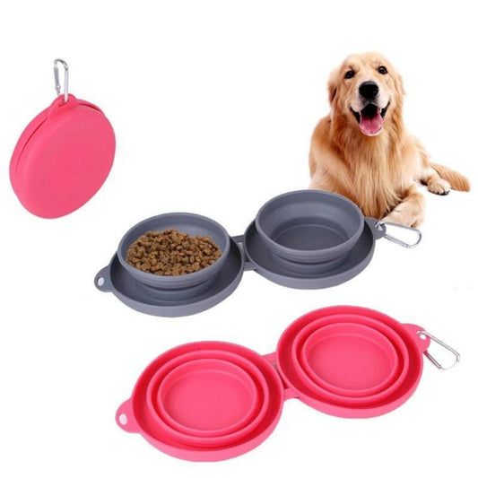 Rubber Foldable Double Pet Bowl – Portable Feeding Bowls for Dogs & Cats