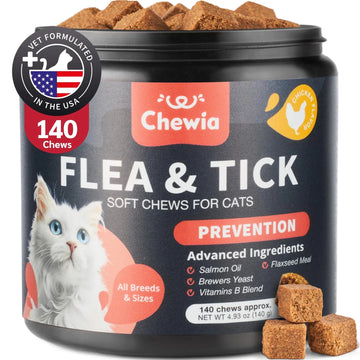Flea Treatment for Cats – Daily Chewable Flea & Tick Supplement, Natural Chicken Flavor Soft Treats for All Breeds & Ages