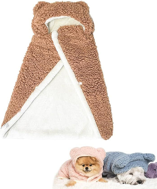 Teddy Bear Pet Cape Blanket with Hood – Polar Fleece Costume, Winter Snuggie for Dogs & Cats