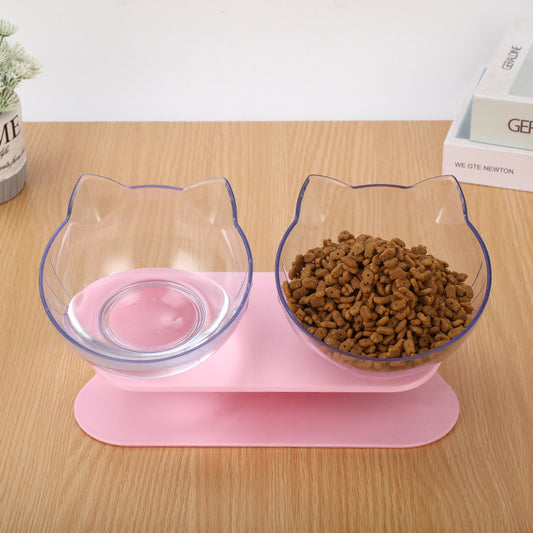 Inclined Pet Bowl – Transparent Oblique-Mouth Food Bowl for Cats