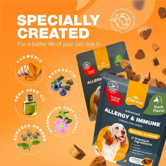 Dog Allergy Relief Chews – Itch & Skin Relief with Salmon Oil, US Formulated Anti-Itch Treats for Seasonal Allergies, Hot Spots & Immune Support