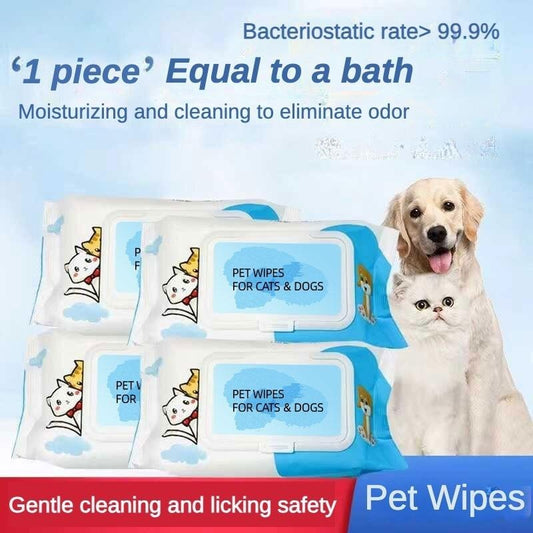 Pet Wet Wipes – Plant-Based, Unscented Cleaning & Deodorizing Wipes for Dogs & Cats