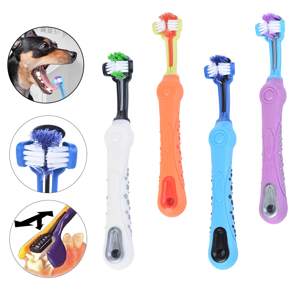 Three-Sided Pet Toothbrush – Dog & Cat Teeth Care for Bad Breath & Tartar