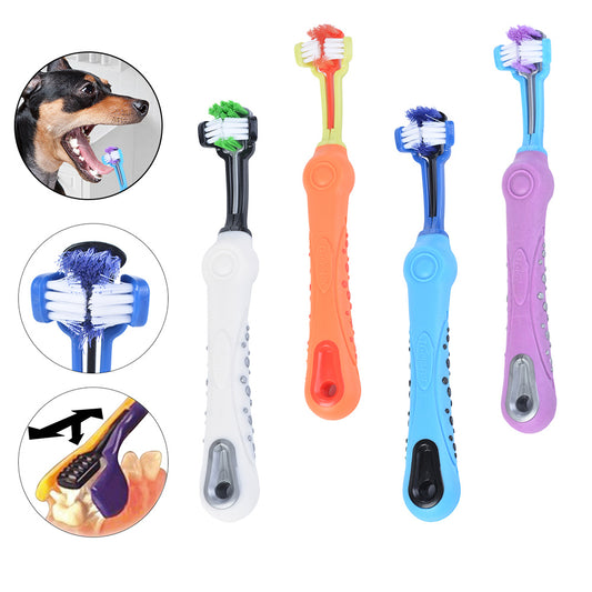 Three-Sided Pet Toothbrush – Dog & Cat Teeth Care for Bad Breath & Tartar