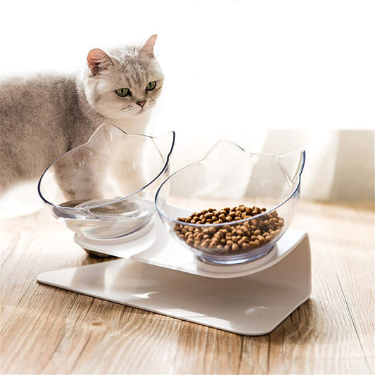 Pet Double Bowl – Non-Slip Raised Stand for Cats & Dogs