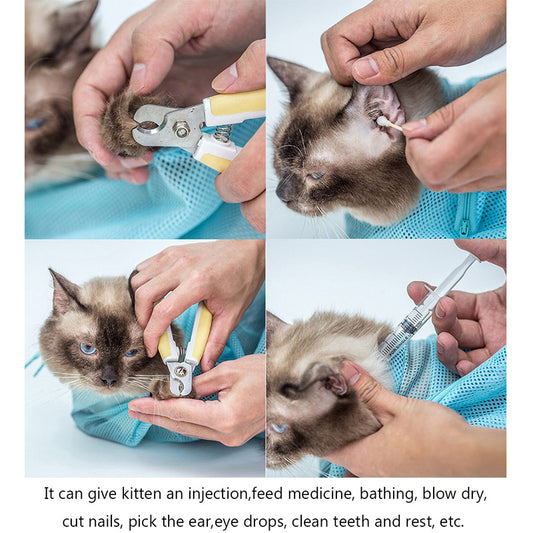 Pet Soft Cat Grooming Bag – Adjustable Mesh Bag for Bathing & Nail Trimming