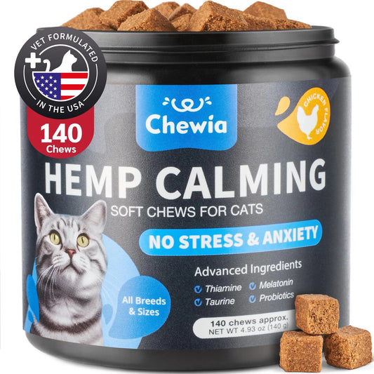 Cat Calming Treats – Hemp & Melatonin Soft Chews with Hemp Seed Oil and Probiotics, Anxiety Relief for Storms, Travel, Grooming & Separation