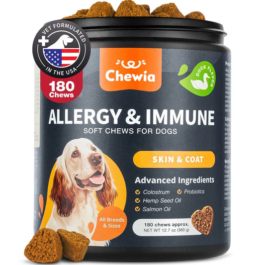 Dog Allergy Relief Chews – Itch & Skin Relief with Salmon Oil, US Formulated Anti-Itch Treats for Seasonal Allergies, Hot Spots & Immune Support