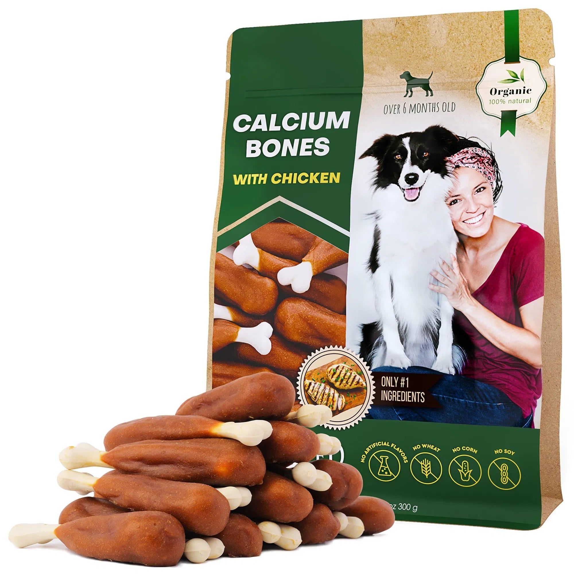 Dog Calcium Bones Wrapped with Chicken – Rawhide Free Chew Treats, Healthy Grain Free Organic Meat Snacks for Training Small & Large Dogs