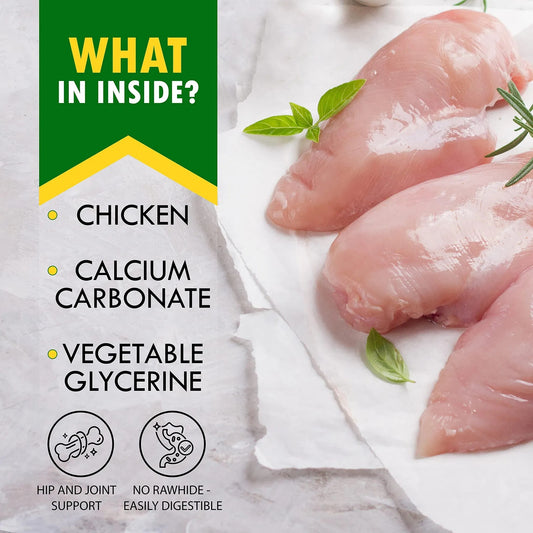 Dog Calcium Bones Wrapped with Chicken – Rawhide Free Chew Treats, Healthy Grain Free Organic Meat Snacks for Training Small & Large Dogs