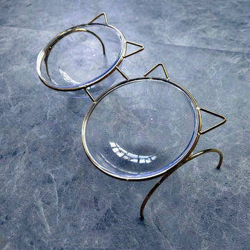 Glass Cat Bowl with Metal Rack – Feeding Dish for Pet Food and Water for Cats and Puppies