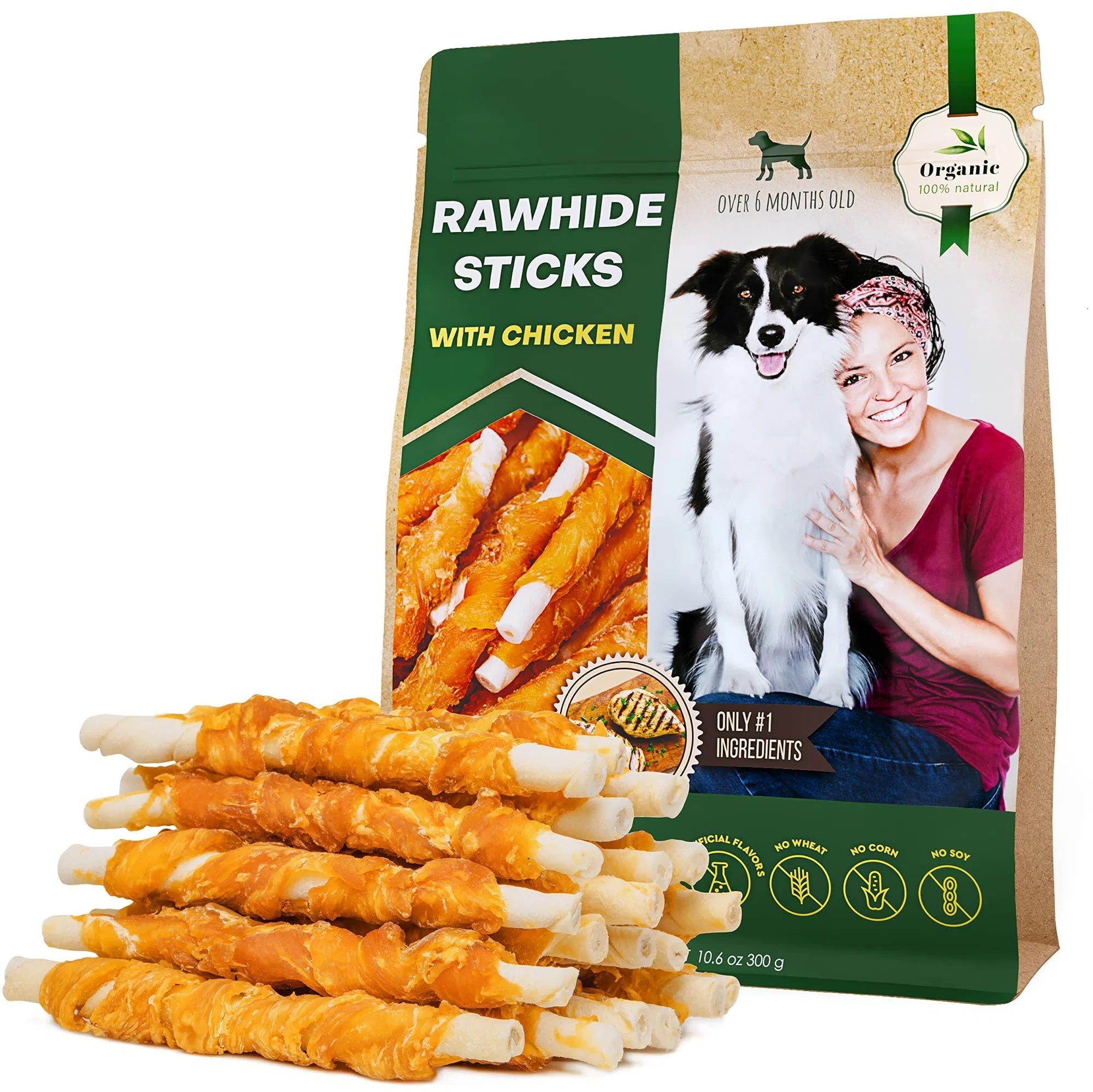 Dog Sticks Wrapped with Chicken – Natural Chew Treats, Grain Free Organic Meat, Human Grade Dried Snacks for Training Small & Large Dogs