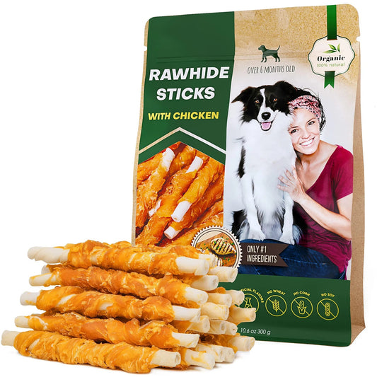 Dog Sticks Wrapped with Chicken – Natural Chew Treats, Grain Free Organic Meat, Human Grade Dried Snacks for Training Small & Large Dogs